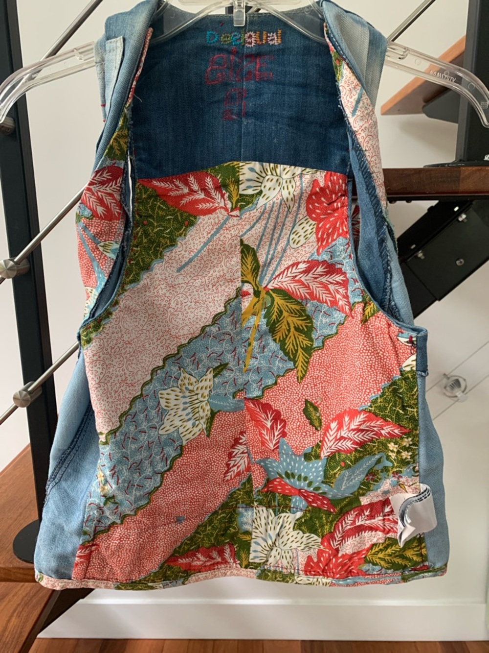 Desigual Light Blue Denim Vest with Floral Lining - Picture 4 of 4